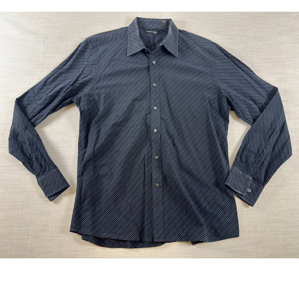 Kenneth Cole New York Mens XL Black Pink Diagonal Pinstripe Button Down Shirt